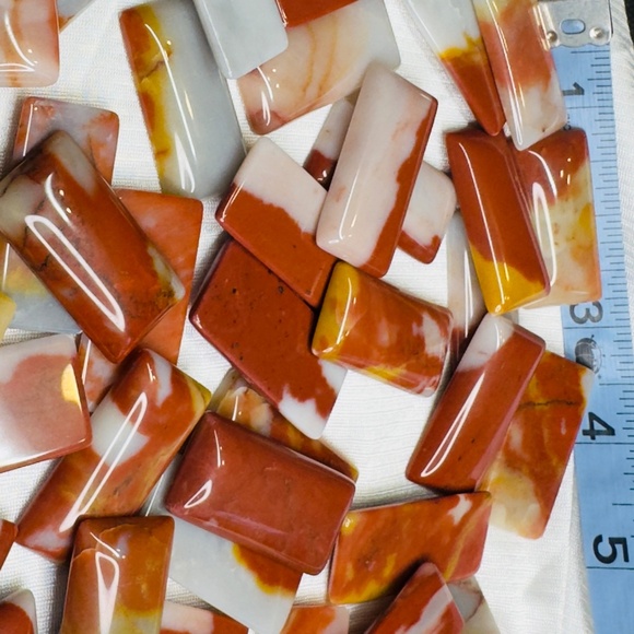 Lot of large rectangle red & natural Jasper cabochons for jewelry making - Picture 6 of 7